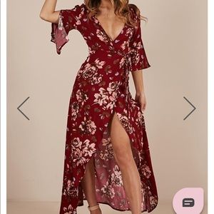 Slipped away wrap dress in wine floral